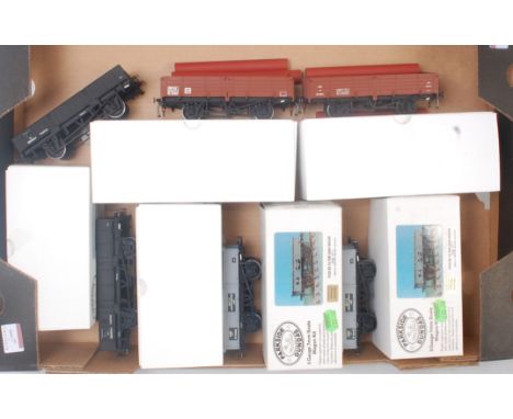 A large tray containing 6x Parkside Dundas BR completed wagon kits including 2x brown 12 ton pipe wagons, 2x grey 13 ton sand
