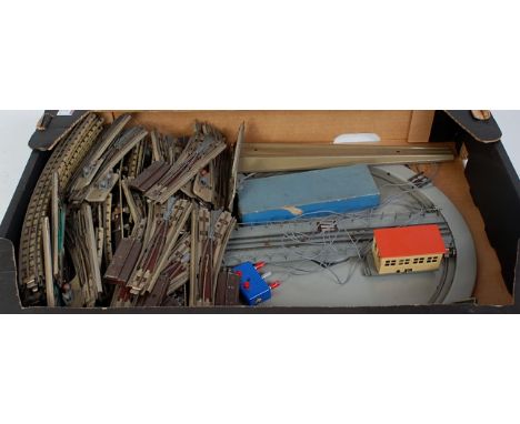 Large tray assorted H-Dublo 3-rail track including manual and electric points with non-Dublo electrically operated 6-road 3-r