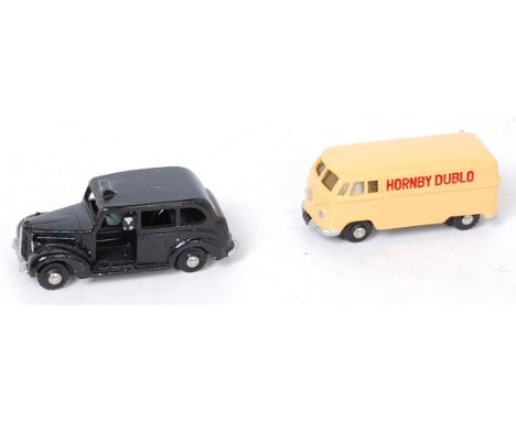 Two repro Dublo Dinky toys, 067 Austin taxi black (E), 071 Volkswagen delivery van (E)