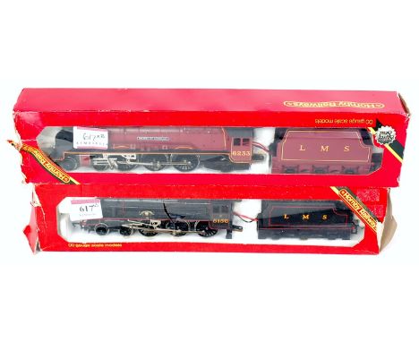 Two Hornby Railways locos and tenders, Duchess of Sutherland LMS 6233 one smoke deflector needs refixing (VG)(BP), Black 5 La