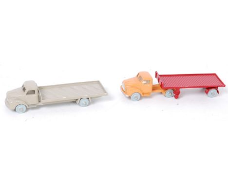 Two repro Dublo Dinky Toys, 066 Bedford flat  truck (E) and 072 Bedford articulated flat truck (E)