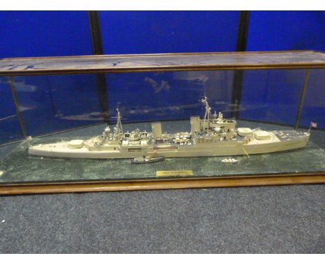 Scale Model of HMS Sheffield (WW2) in Glass Case - Case Measures Approx - 108 x 32 x 33cm 