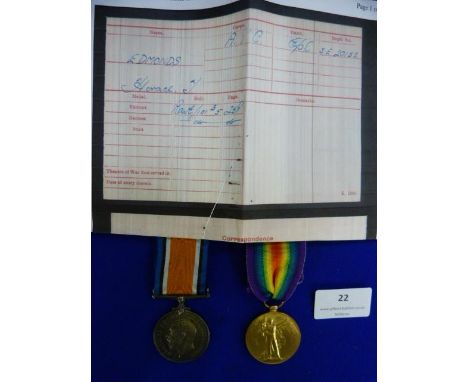 WWI Medal Pair with Photocopy of Certificate to Corporal Hollis Edmunds Army Veterinary Corps 
