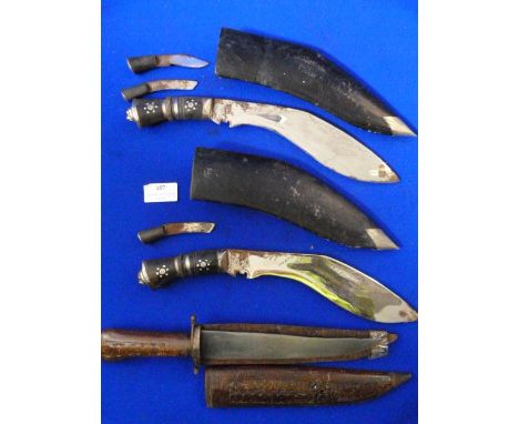 Two Ornamental Kukris and Another Knife with Carved Scabbard (scabbard AF) 