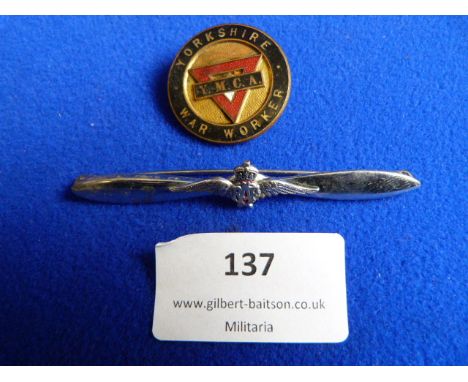YMCA Yorkshire War Worker Badge and Chrome RAF Tie Pin 