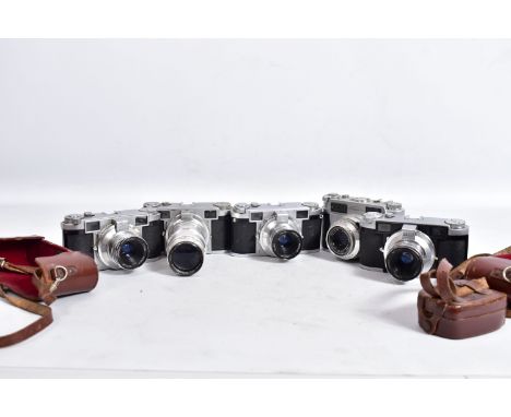 FIVE LEIDOLF RANGEFINDER CAMERAS including a Lordox, two Lordomats both with 50mm lenses ( one timer not working), a Lordomat