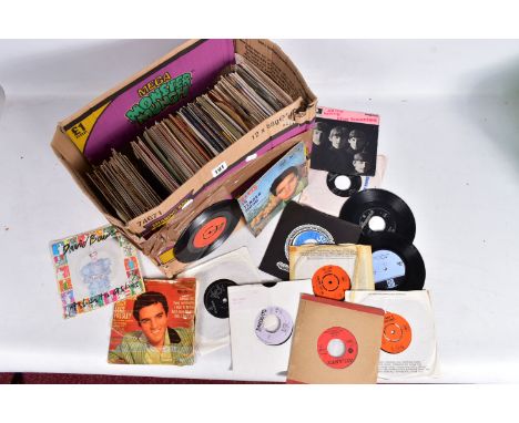 A TRAY CONTAINING APPROX ONE HUNDRED AND EIGHTY SINGLES artists include T Rex, The Rolling Stones, The Supremes, Jackie Wilso