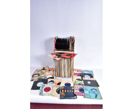 A MID CENTURY WIRE FRAME RECORD STAND containing over eighty LPs and over seventy singles LP artists include The Beach Boys, 