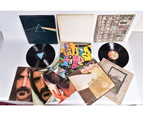 TEN LPs BY PINK FLOYD, LED ZEPPELIN AND FRANK ZAPPA, comprising of a first edition of Darkside of the Moon (G/VG), The Wall (