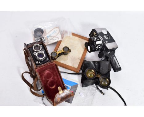 A MPP MICROCORD TLR CAMERA in leather case with manual, a Yashica T3 cine camera with manual , a Kodak A116 folding camera an