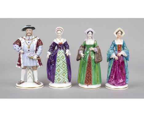 Heinrich VIII und 3 seiner 6 Frauen, Sitzendorf, Thüringen, ab 1950, vollplastische Darstellung von Heinrich VIII. von Englan
