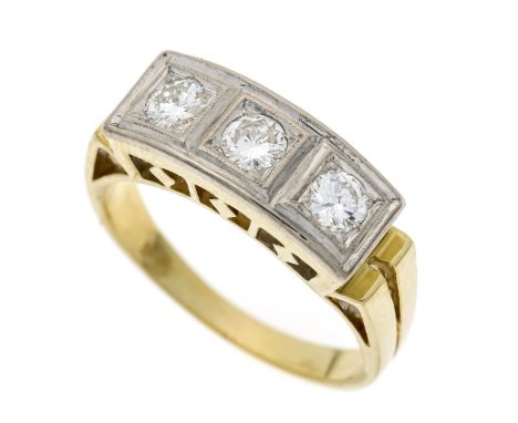 Riviére-Brillant-Ring GG/WG 585/000 mit 3 Brillanten, zus. 0,60 ct FeinesWeiß - Weiß (G-H)/ Lupenrein, RG 57, 5,9 g, mit Schm