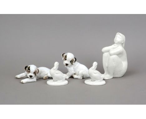 Fünf Figuren, Zwei Terrierwelpen, Rosenthal, Selb, 1920-30er Jahre,  Entwurf Theodor Kärner (1884 Hohenberg - München 1966) ,