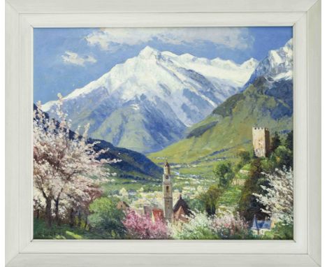 R. Weber, südtiroler Landschaft mit Blick auf Meran, Öl auf Lwd., u. li. sign. ''R. Weber'', wohl Robert Weber (1830-1890), 4