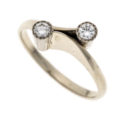 Russischer Toi et Moi Brillant-Ring WG 583/000 mit 2 Brillanten, zus. 0,20 ct W/SI, RG 61, 4,2 g