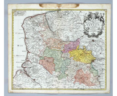 Historische Karte von Nordostfrankreich, ''Carte d`Artois et des environs vel mappa specialis comitatus artesiae'', teilkol. 
