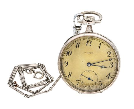 Eterna offene Herrentaschenuhr teilvergoldet, 800/000 Silber 2 Deckel Silber, um 1900, vergoldetes Zifferblatt mit schwarzen 