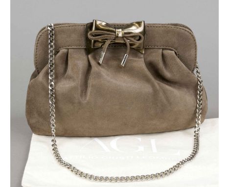 AGL, Small Vintage Ribbon Shoulder Bag, taupefarbenes beschichtetes Gewebe in Velours-Haptik mit dezentem Metallic-Effekt, si