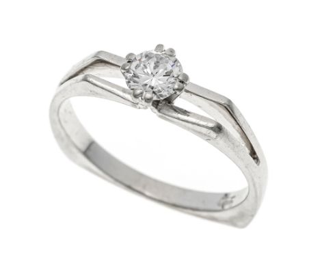 Brillant-Solitär-Ring WG 750/000 mit einem Brillanten 0,40 ct (eingraviert) W-l.get.W/VVS-VS, RG 50, 3,3 g