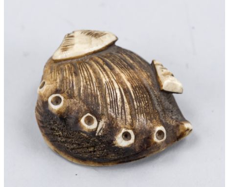 Netsuke in Form einer Muschel (Awami), Japan 19. Jh. (Meiji), Bein, signiert, D. 4 cm