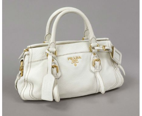 Prada, Cream White Vintage Deerskin Shoulder Bag, extrem weiches, cremefarbenes, genarbtes Hirschleder, goldfarbene Hardware,