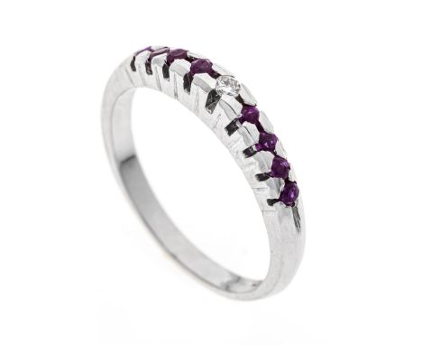 Rubin-Brillant-Ring WG 585/000 mit 8 rund fac. Rubinen 1,8 mm und einem Brillanten 0,02 ct W/SI, RG 53, 2,9 g