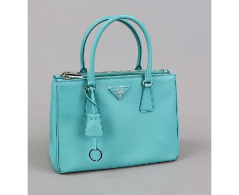 Prada, Green Saffiano Lux Galleria Leather Tote Bag, türkisfarbenes strukturgeprägtes Saffiano-Leder, silberfarbene Hardware,