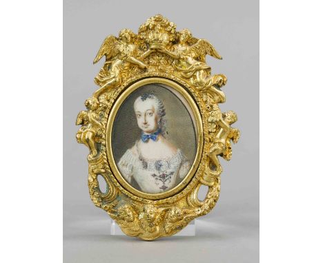 Ovale Miniatur, 18. Jh., polychrome Temperamalerei auf Bein, ungeöffnet. Prinzessin Wilhelmine von Preußen und spätere Markgr