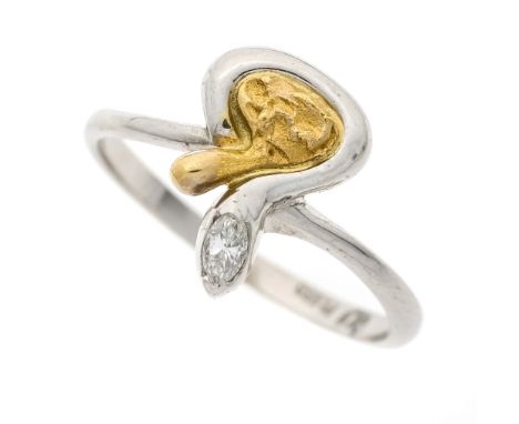 Stilisierter Schlangen-Ring Platin 950/000 und Gelbgold mit einem Diamant-Navette 0,06 ct W/VS-SI, RG 55, AJ punziert, 4,4 g