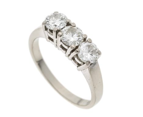 Brillant-Riviére-Ring WG 750/000 mit 3 Brillanten, zus. 1,16 ct W-l.get.W/SI-PI, RG 5,1 g
