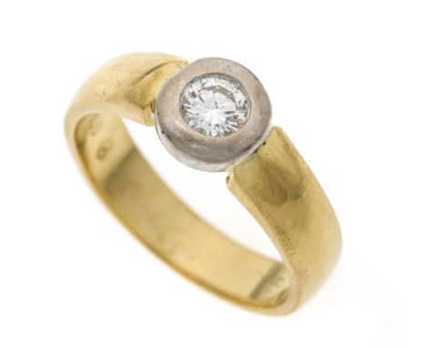 Brillant-Ring GG/WG 750/000 mit einem Brillanten 0,15 ct (punziert) W/Lupenrein (punziert), RG 46, 3,6 g