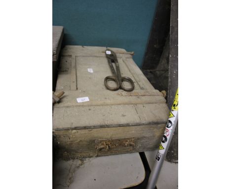Wooden ammo box containing hand tools