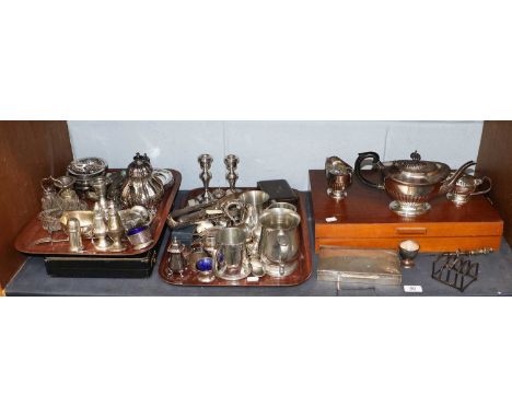 A Large Collection of Assorted Silver and Silver Plate, the silver including; the silver plate including (one shelf)