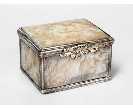 A Continental or George II Silver-Mounted Mother-of-Pearl Snuff-Box, Apparently Unmarked, Circa 1750, oblong, the mother-of-p