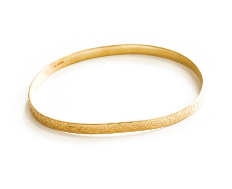 A 9 Carat Gold Bangle, inner diameter 7.0cmSlightly out of shape. Gross weight 16.1 grams.