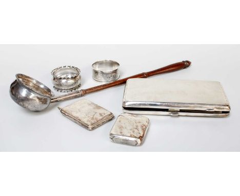 A Collection of Assorted Silver, including a George III silver toddy-ladle, with turned wood handle; two differing napkin-rin