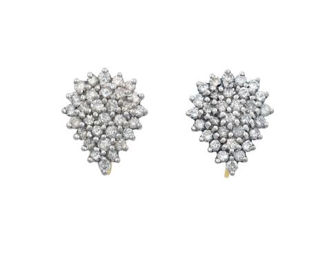 A Pair of Diamond Cluster Earringsthe pear shaped motifs set throughout with round brilliant cut diamonds in white claw setti