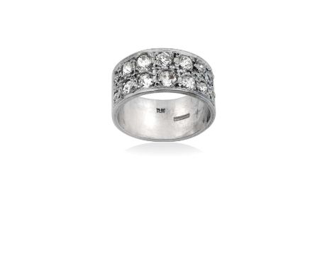 An 18 Carat White Gold Diamond Two Row Ring the graduated old cut diamonds in white claw settings, to a plain polished shank,