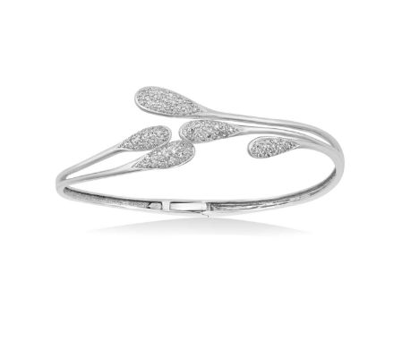 An 18 Carat White Gold Diamond Bangle the hinged plain polished back to five tapered bars, with pear shaped pavé set round br
