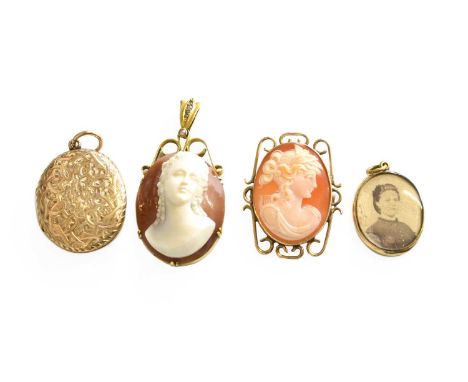 A Locket , with floral engraved decoration, measures 3.5cm by 2.7cm; An Enamel Locket, measures 2.7cm by 2.3cm; A Split Pearl