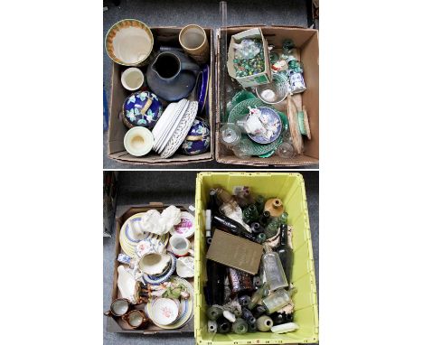 Assorted European Ceramics and Glass, including majolica, Quimper, Denby, New Hall porcelain, copper lustre, various wine bot