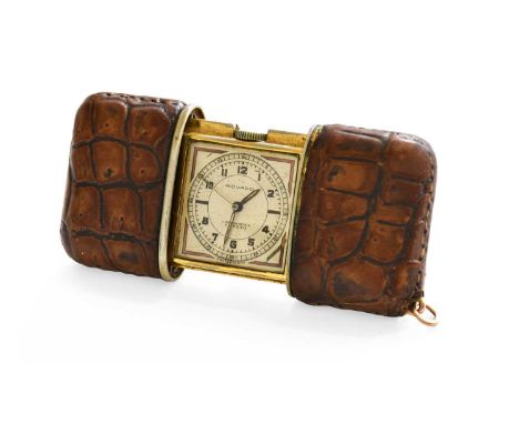 A Gilt Metal Movado Purse Watch   The outer leather surfaces with are slightly faded and small signs of wear in parts, inner 