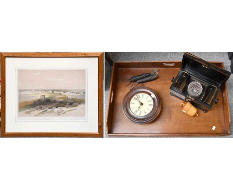 A Butlers Tray, A Coromandel Caddy, A Lemon Squeezer, A Swiss Clock and A David Roberts Print (5)