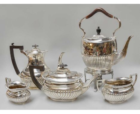 A Four-Piece Edward VII Silver Tea and Coffee-Service, Birmingham, The Coffee-Pot 1902, The Other Pieces 1906, each piece tap