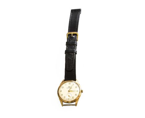 A 9 Carat Gold Garrard Wristwatch, manual wound lever movement, silvered dial with Arabic numerals, seconds dial, case back w