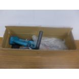 A 10" cordless chainsaw, 2 batteries, 2 chains and 2 chain guards