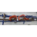 A quantity of clamps including 6 various size G-clamps, a sash clamp and 4 various F-clamps