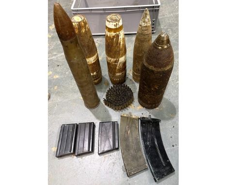 A collection of INERT WWI and WWII Ordnance Artillery shells and magazines. Not available for in-house P&amp;P