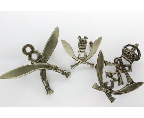 Gurkha Regiment cap badges, including 5th Gurkha Rifles, 3rd Queen Alexandras Own and 8th Battalion (3). P&amp;P Group 1 (£14