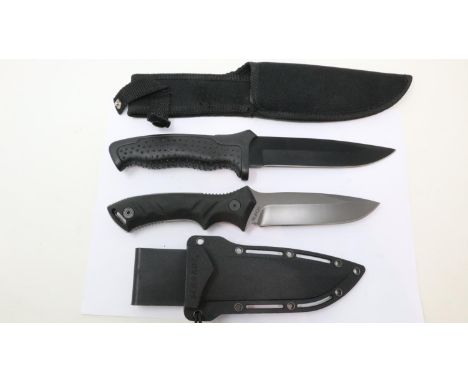 Two divers knives, Frosts Mora and Schrade SCHF31, with a further hunting knife, all with sheathes (3). P&amp;P Group 2 (£18+